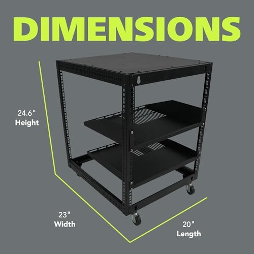 Pearington 12U Open Frame Server Rack, 23''-40'' Adjustable Depth, Free Standing or Wall Mount, 4 Post AV Rack with Casters, Holds Networking IT Equipment AV Gear Router Modem - Image 6