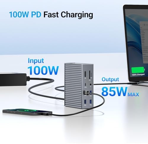 ACASIS USB C Docking Station Dual Monitor, 16-in-1 Laptpop Docking Station with 2* HDMI,VGA,2.5G Ethernet,SD/TF10Gbps USB-C 3.1,3.5mm Audio,PD100W,USBC Hub for Dell/Lenovo/HP/ThinkPad (Sliver) - Image 6