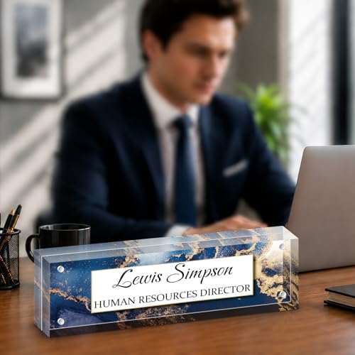 Custom Name Plate for Desk, Office Desk Double sided pattern Name Plate Personalized Office Desk Decor for Women and Men, Teacher Nurse Boss Employee Appreciation Gifts (Deep blue marble, UV pattern) by Unknown