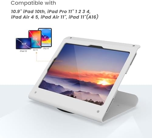 Tablet POS Stand - Heavy Duty Steel Kiosk Stand with 360° Swivel Base Anti-Theft Compatible with 10.9" iPad 10th, Pro 11" 1 2 3 4, Air 4 5, Air 11"(M2/M3/M4), iPad 11"(A16) - BSC102WA - Image 5