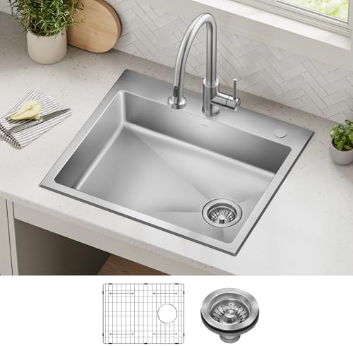 KRAUS Fairlane 25-inch ADA Compliant Drop In/Top Mount Single Bowl 18-Gauge Stainless Steel Kitchen Sink, KHT641-25-5.5 by Unknown