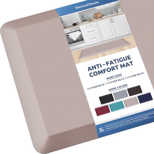KitchenClouds Kitchen Mat Cushioned Anti Fatigue Kitchen Rug Non Slip Standing Mat Comfort Floor Mats for Sink Office (17.3"x39"- 0.8inch,Khaki) by KitchenClouds