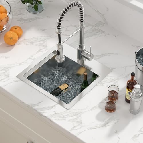 Sarlai 15 Bar Sink Drop In -15x15 Inch Kitchen Bar Sink Stainless Steel 16 Gauge Ledge Workstation Single Bowl Topmount Kitchen RV Wet Bar Outdoor Camper Small Drop Sink - Image 2