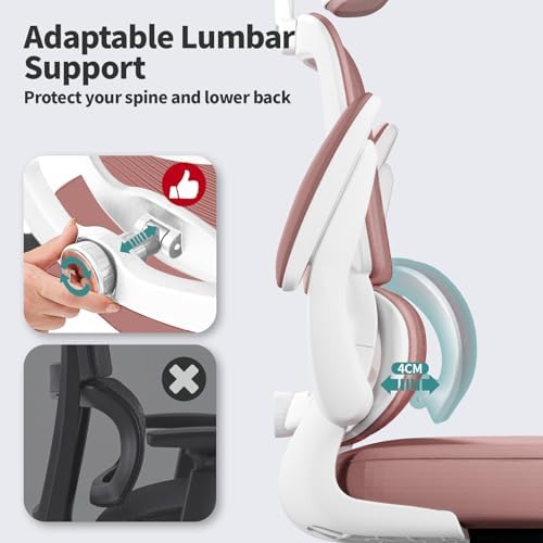 TRALT Office Chair Ergonomic Desk Chair with Lumbar Support Pink, 1 - Image 5