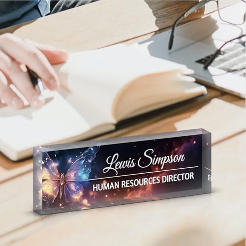 Custom Name Plate for Desk, Office Desk Double sided pattern Name Plate Personalized Office Desk Decor for Women and Men, Teacher Nurse Boss Employee Appreciation Gifts (butterfly, customization) - Image 5