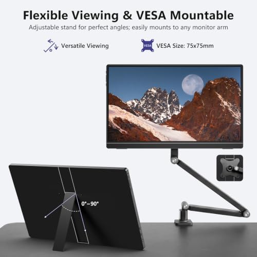 ForHelp 18.5 Inch 100Hz Portable Display, 1920x1080 16:9 FHD Monitor with Built-in Stand and Speakers, Compatible with Laptop, Mobile Phone and Game Consoles - Image 7