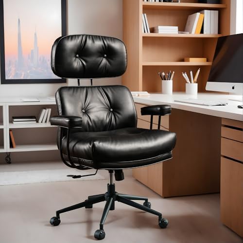 High Back Executive Office Chair with Comfortable Deep Seat,Black PU Leather Modern Office Chair,Ergonomic Big and Tall Computer Desk Chair with Lumbar Support(Black) by Eco-ChicLivingBeautifullyAffordable