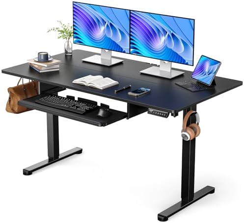 ErGear Electric Standing Desk with Keyboard Tray, 55x28 Inches Adjustable Height Sit Stand Up Desk, Home Office Desk Computer Workstation, Black by ErGear