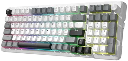 Redragon K742 Wireless Mechanical Gaming Keyboard with Knob, Bluetooth 5.0/2.4GHz/USB C Wired Creamy Keyboard with Number Pad for PC Computer, RGB Backlits, Hot-Swappable with Linear Switches (White) by REDRAGON