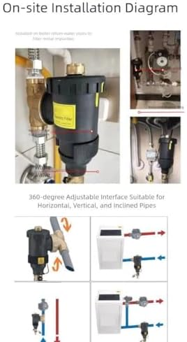 Central Heating Filter, Magnetic Boiler Sludge Separator with Stainless Steel Mesh, DN20 DN25 DN32 Threaded Water Heater Dirt Filter for HVAC System Impurity(DN20/3/4 male valve) - Image 5