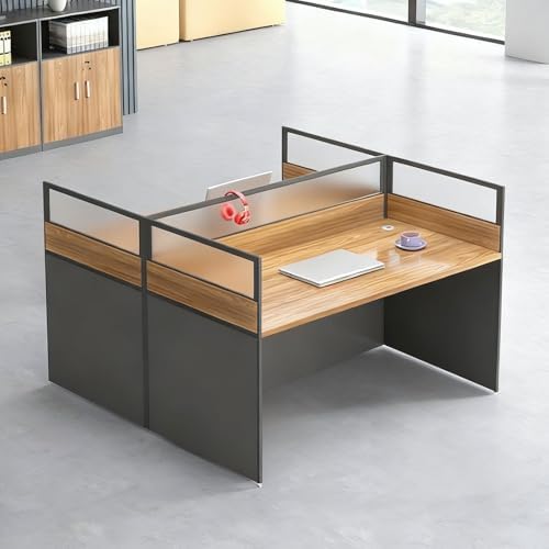 2-person Office Cubicle Desk Workstation w/Mute Privacy Panels, Walnut by Nykto