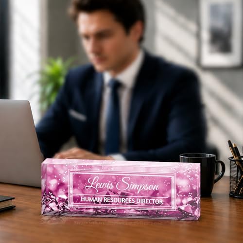 Custom Name Plate for Desk, Office Desk Double sided pattern Name Plate Personalized Office Desk Decor for Women and Men, Teacher Nurse Boss Employee Appreciation Gifts (purple gemstone, customization) by Unknown