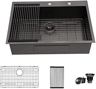 28 Inch Black Drop In 16 Gauge Stainless Steel Kitchen Sink by Couoko