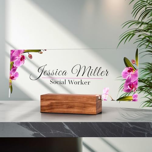 Personalized Acrylic Desk Name Plate with Walnut Wood Base by nyareka