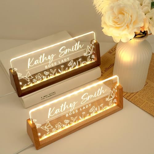 Desk Name Plate Personalized, Custom Acrylic Name Plate for Desk, Office Decor for Women Men, Appreciation Gifts for Coworkers Boss Teacher - Light-Up Name Plaque - Image 2