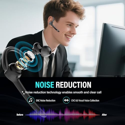 Bluetooth Headset, Single-Ear ENC Mic, Mute Button, 90H Hands-Free Earpiece - Image 6