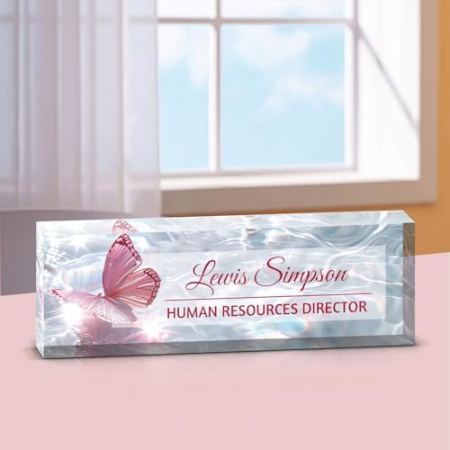 Custom Name Plate for Desk, Office Desk Double sided pattern Name Plate Personalized Office Desk Decor for Women and Men, Teacher Nurse Boss Employee Appreciation Gifts (Water wave butterfly, customization) - Image 5