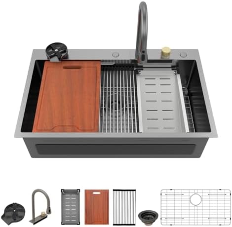 Lordear 36" Drop In Kitchen Sink with Faucet Waterfall Kitchen Sink by LORDEAR