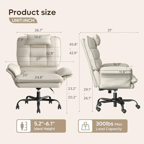 Bestier Cross Legged Office Chair with Headrest PU Leather Beige - Image 2