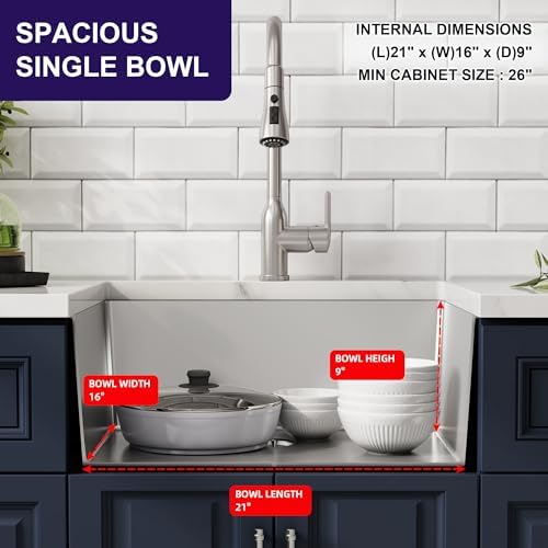 23 Inch Undermount Handmade Single Bowl Kitchen Sink - Image 5