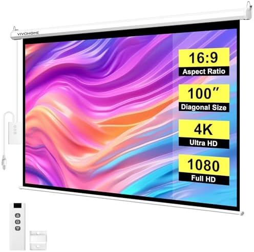 VIVOHOME 100 Inch 16:9 Motorized Projector Screen, White by VIVOHOME