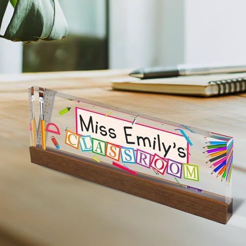 ARTBLOX Personalized Acrylic Teacher Desk Name Plate with Wood Stand - Image 2