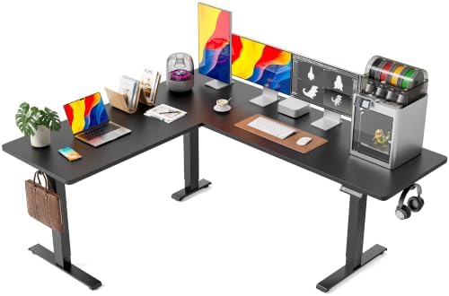 FEZIBO 75" x 63" L-Shaped Standing Desk - Adjustable Corner Desk L Shape, L-Shaped Adjustable Desk with Splice Board, L Shape Standing Desk, Black by FEZIBO