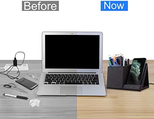 COSOOS Fast Wireless Charger with Desk Organizer, Desk Phone Charger Compatible with 15/15 Pro/15 Pro Max/14/13/12/11/XS/8 Plus, Galaxy S21/S20+/S10/Note 10/Note 9/(No AC Adapter) - Image 2