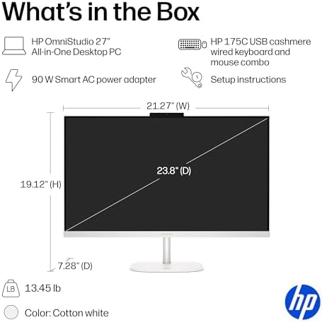 HP OmniStudio 27 inch All-in-One Desktop PC, FHD Display, AMD Ryzen 5 220, 16 GB RAM, 512 GB SSD, AMD Radeon 740M Graphics, Windows 11 Home, Cotton White, 27-cv0002 (2026) - Image 6