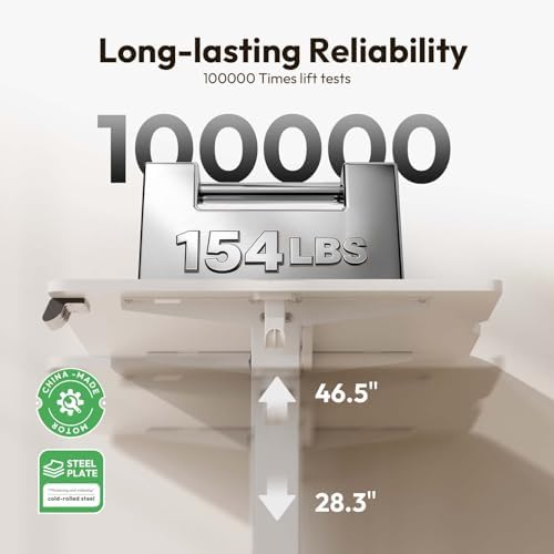 Electric Standing Desk with Lockable Wheels,Adjustable Height Sit Stand Desk for Home Office,Ergonomic Computer Desk Workstation (White, 32 * 24) - Image 4