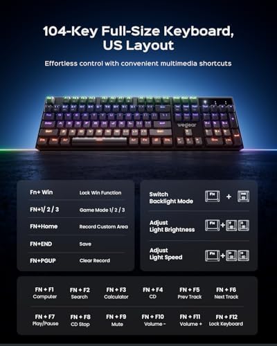 wegear Wired Mechanical Gaming Keyboard with Clicky Switch,104-Key, Black - Image 6