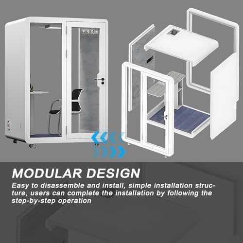 Office Sound Booth with Audio Privacy - Portable Soundproof Booth Includes White Modern Syle,Movable Room with Light,Fans, Socket for Singing Room, Study (59.05IN) - Image 6