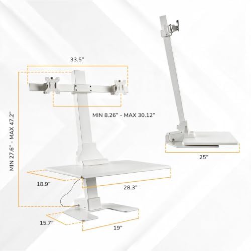 Mount-It! Electric Standing Desk Converter, Motorized Sit Stand Desk Riser with Dual Monitor Mounts, Adjustable Height Ergonomic Workstation with 28” Wide Platform and Tablet/Phone Slot, White - Image 3