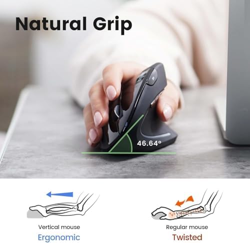 Perixx PERIMICE-813B Bluetooth Vertical Mouse - Wireless 3-in-1 Multi-Device Technology - Travelling Carry Bag - Black - Right Handed - Image 2