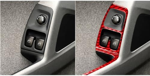 Car Window Lift Switch Control Panel with Rearview Mirror Button Sticker Real 3K Red Carbon Fiber Decoration Interior Accessories Trim Compatible with Benz Smart Fortwo 2011-2015-Type A - Image 5