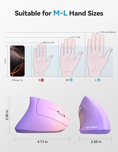 TECKNET Ergonomic Mouse Wireless, Rechargeable Vertical Mice Right Hand - Image 7