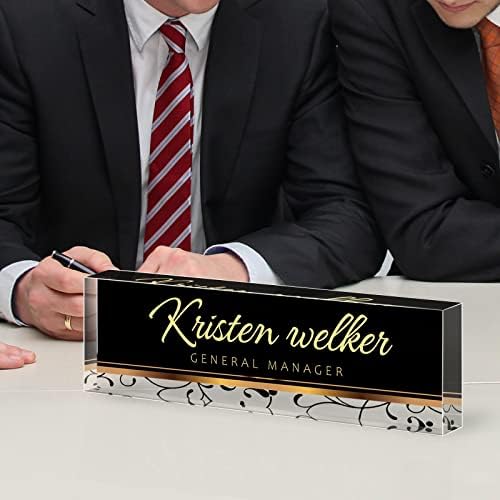 Desk Name Plate Personalized, Custom Name Plates for Desks, Personalized Acrylic Name Plate for Desk, Office Gifts for Coworkers, Boss, Teacher/Employee Appreciation Gifts (Black/Gold Stripe) - Image 4