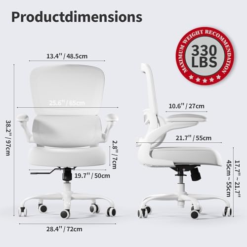 TRALT Office Chair - Ergonomic Desk Chair with Adjustable Lumbar Support, Mesh Computer Chair, Executive Chair for Home Office Comfortable Lumbar Support (1, White White) - Image 2