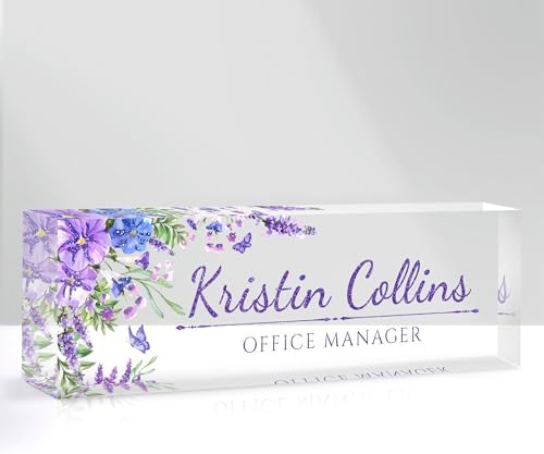 Custom Name Plate for Desk, Personalized Desk Name Plate on Clear Acrylic Glass, Appreciation Gifts for Teacher Employee Boss Coworkers Nurse, Office Desk Accessories for Women Men (Lavender) by DOCRAGI