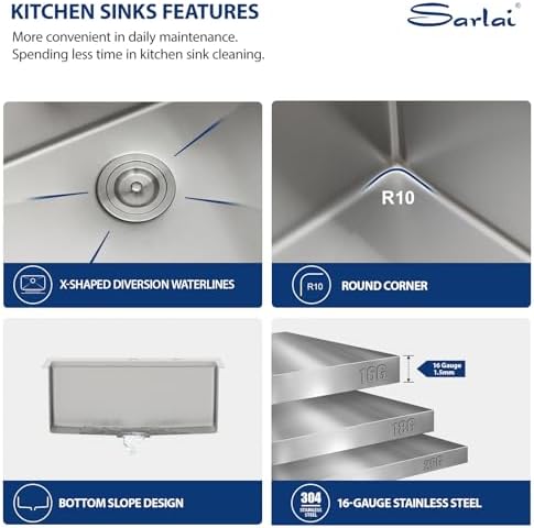 Sarlai 25 Kitchen Sink Drop-In Workstation - 25 x 22 Inch Topmount Ledge Stainless Steel 16 Gauge Single Bowl Over Counter for Kitchen, Laundry, Utility Room - Image 5