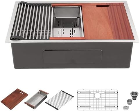 32 Inch Undermount Kitchen Sink - Mocoloo 32 x19 Kitchen Sink 16 Gauge Stainless Steel Deep Single Bowl Handmade Under Counter Basin with Ledge Workstation by MocolooHome