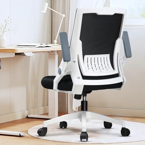 GTPLAYER Ergonomic Office Chair with Flip-up Armrests Executive Computer Chair for Home Office, Breathable Mesh & Comfy Lumbar Support, White by GTPLAYER
