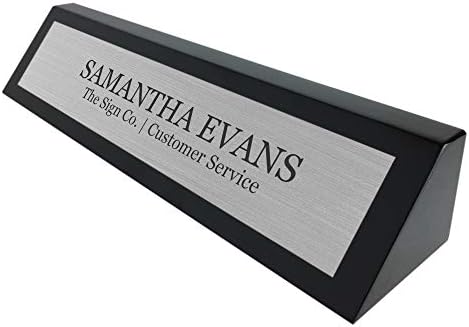 Personalized Business Custom Desk Name Plate with Black Piano Finish - Free Engraving by THE+SIGN+CO.
