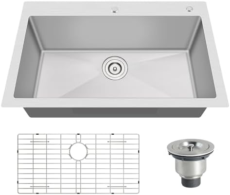 33x22 Drop In Single Bowl 33 Inch Topmount Handmade Kitchen Sink - Image 2