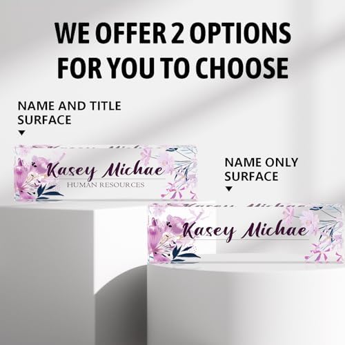 Personalized Name Plates for Office - Gifts for Teacher, Boss, Employee Appreciation - Office Desk Decor (Purple Bloom) - Image 2