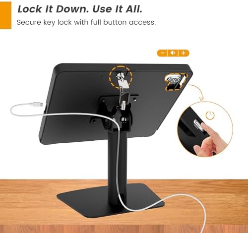 Tablet POS Stand for Desk with Key Lock & 145° Adjustable Angle, Desk-Friendly Freestanding Holder for iPad 10.9"/11" (10th Gen/Pro/Air) for Retail POS, Office, Reception - BSC205BA - Image 6