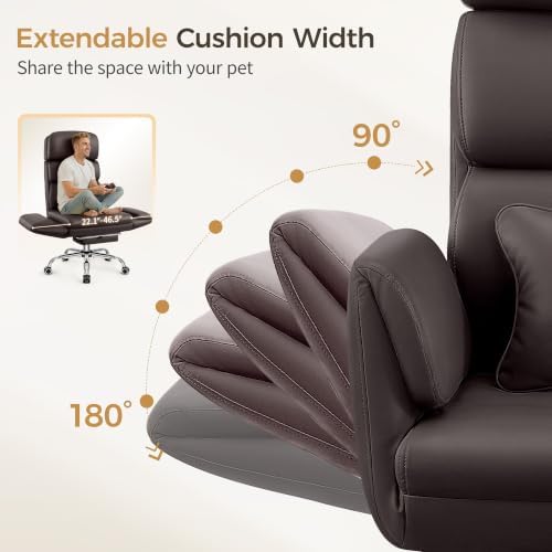 Big and Tall Office Chair 500LBS, Ergonomic High Back Leather Executive Chair, Reclining Swivel with Adjustable Armrests Lumbar Support Footrest, Cross Legged, Coffee - Image 6