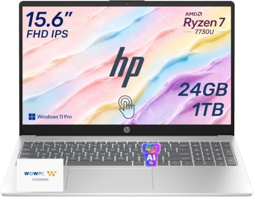 HP 2026 Edition Business Laptop, 15.6" FHD IPS Touchscreen, AMD Ryzen 7 7730U 8-Core 16-Thread Processor for Multitasking, 24GB RAM, 1TB SSD, Numeric Keypad, Camera Privacy Shutter, Windows 11 by Unknown