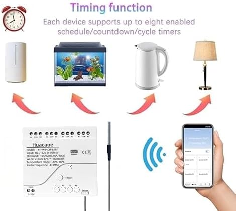 Tuya WiFi Smart Temperature Sensor Controller,4CH 7-32V Relay Switch, Remote Voice Control, APP Remote Control, Dry Contact, Real-Time Monitoring - Image 5