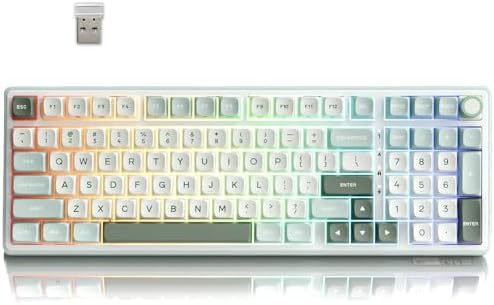 RK ROYAL KLUDGE R98 Pro Wireless Mechanical Keyboard, Creamy Bluetooth/2.4GHz/Wired RGB Gaming Keyboard with Number Pad and Knob, MDA Profile PBT Keycaps, Gasket Hot Swappable Tactile Switch, Cyan by RKROYALKLUDGE